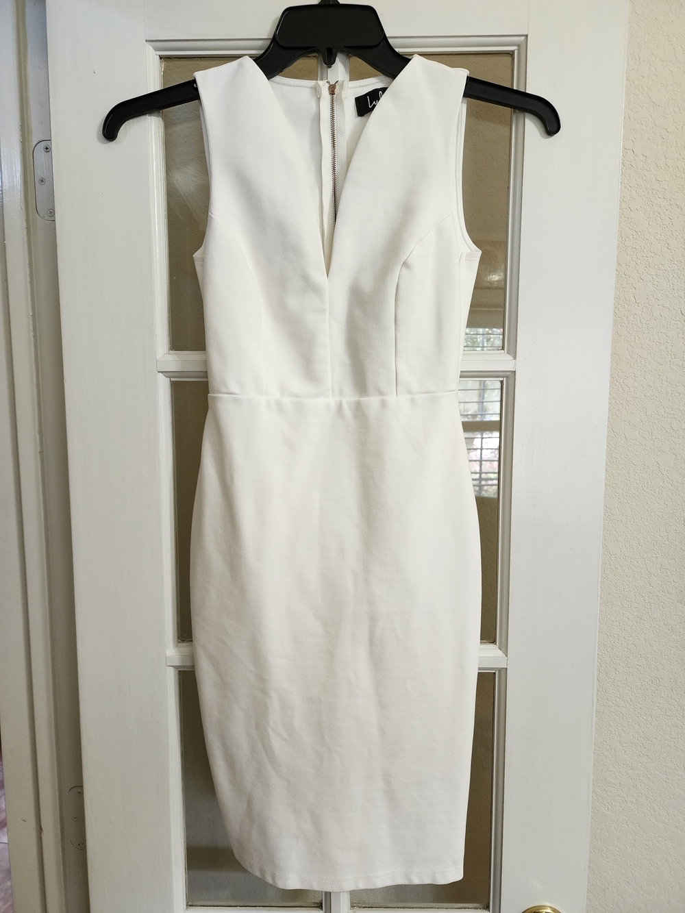 Lulus White Deep V Bodycon Sheath Midi Dress XS Bridal D5556 FLAW READ DESC